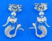 Mermaid Cz Post Earrings, Sterling Silver