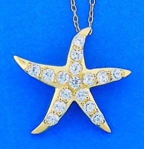 Starfish Pendant With Cz's, Gold Over Sterling Silver