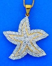 Starfish Pendant With Cz's, Gold Over Sterling Silver, 2-Tone