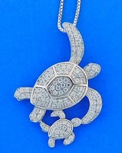 Sea Turtle Mother And Baby Pendant, Sterling Silver