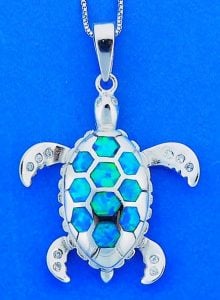 Sea Turtle Opal Pendant, Sterling Silver