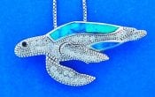 Swimming Sea Turtle Opal Pendant, Sterling Silver