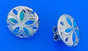 Sand Dollar Opal Earrings, Sterling Silver