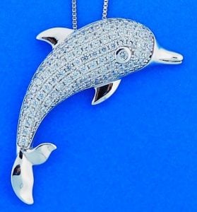 Dolphin Cz Pendant, Sterling Silver