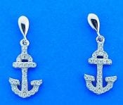 Anchor Cz Post Dangle Earrings, Sterling Silver