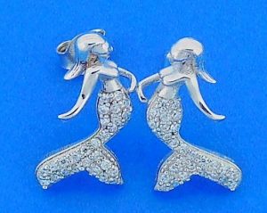 Mermaid Cz Post Earrings, Sterling Silver