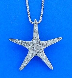 Starfish Cz Pendant, Sterling Silver