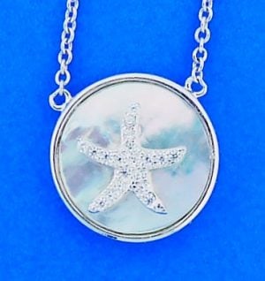 Starfish Cz Mother Of Pearl Pendant, Sterling Silver