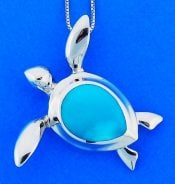 Sea Turtle Turquoise Pendant, Sterling Silver