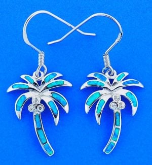 Palm Tree Opal Earrings, Sterling Silver