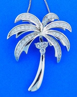 Palm Tree Cz Pendant, Sterling Silver