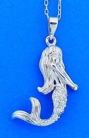 Mermaid Cz Pendant, Sterling Silver