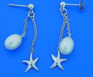 Starfish Pearl Necklace, Sterling Silver