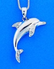 Dolphin Cz Pendant, Sterling Silver
