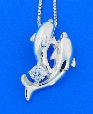 sterling silver dolphin cz pendant