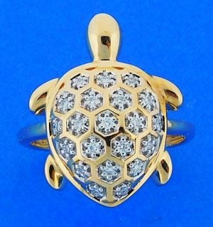 Sea Turtle Diamond Pendant, 14k Yellow Gold