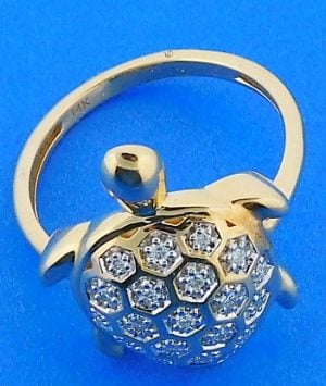Sea Turtle Diamond Ring, 14k Yellow Gold
