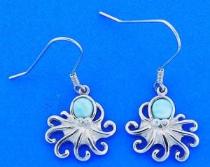 Larimar Octopus Earrings, Sterling Silver