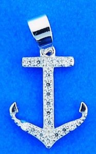 Anchor Cz Pendant, Sterling Silver