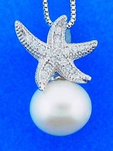 Starfish Pearl Cz Pendant, Sterling Silver