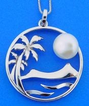 Palm Tree Wave Pearl Pendant, Sterling Silver