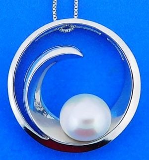 Wave Pearl Pendant, Sterling Silver