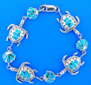 Sea Turtle, Shell Opal Bracelet, Sterling Silver