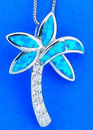 Palm Tree Opal Cz Pendant, Sterling Silver