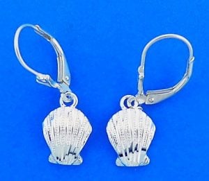 Diamond-Cut Sea Shell Lever Back Earrings, Sterling Silver