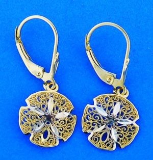 Sand Dollar Lever Back Earrings, 14k Yellow Gold