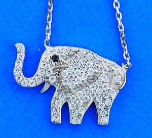 Elephant Cz Necklace/Pendant, Sterling Silver