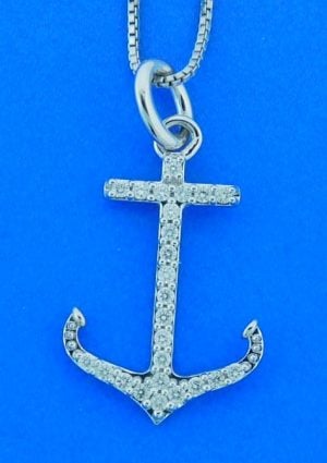 Anchor Diamond Pendant, 14k White Gold