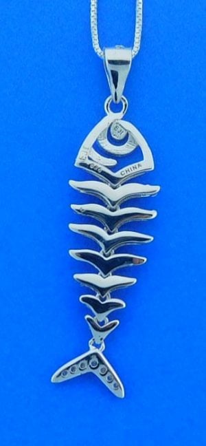 Bone Fish Cz Pendant, Sterling Silver