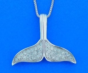Whale Tail Cz Pendant, Sterling Silver
