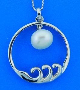 Wave Pearl Pendant, Sterling Silver