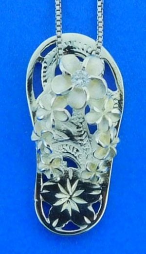 Flip Flop Plumeria Pendant, Sterling Silver