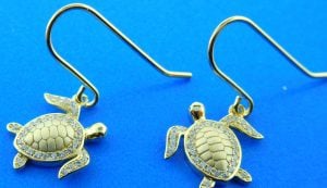Sea Turtle Dangle Earrings, Sterling Silver/Gold Overlay