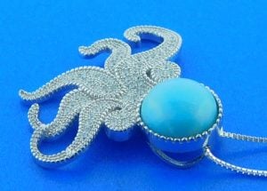 Octopus Larimar Pendant, Sterling