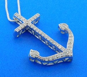 Anchor Cz Pendant, Sterling Silver