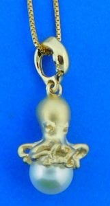 Steven Douglas Octopus Pearl Pendant, 14k Yellow Gold