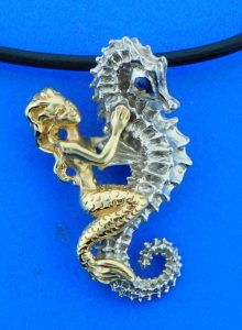 Steven Douglas Seahorse Mermaid Pendant, Sterling Silver/14k