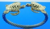 Steven Douglas Sea Turtle 14k & Stainless Steel Cable Cuff Bracelet