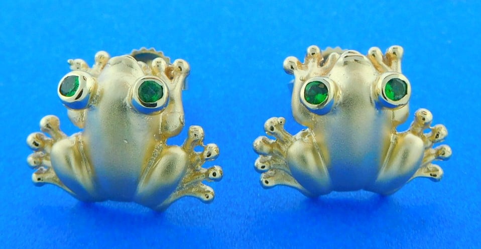 gold frog earrings