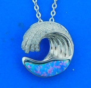 Opal Wave Pendant Small Size, Sterling Silver