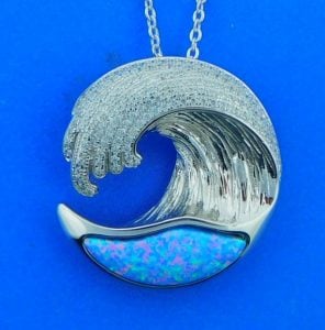 Opal Wave Pendant Large Size, Sterling Silver