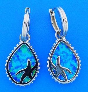 Teardrop Starfish Opal Dangle Earrings, Sterling Silver