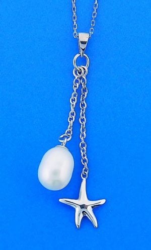 Starfish Pearl Dangle Post Earrings, Sterling Silver