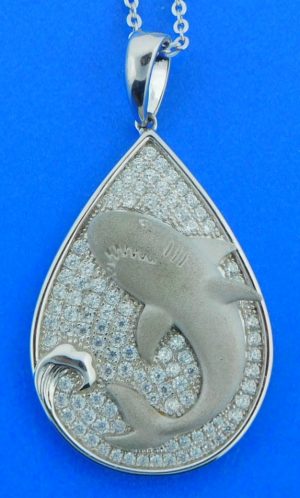 Shark cz Pendant, Sterling silver