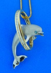14k dolphin hoop pendant tellow gold