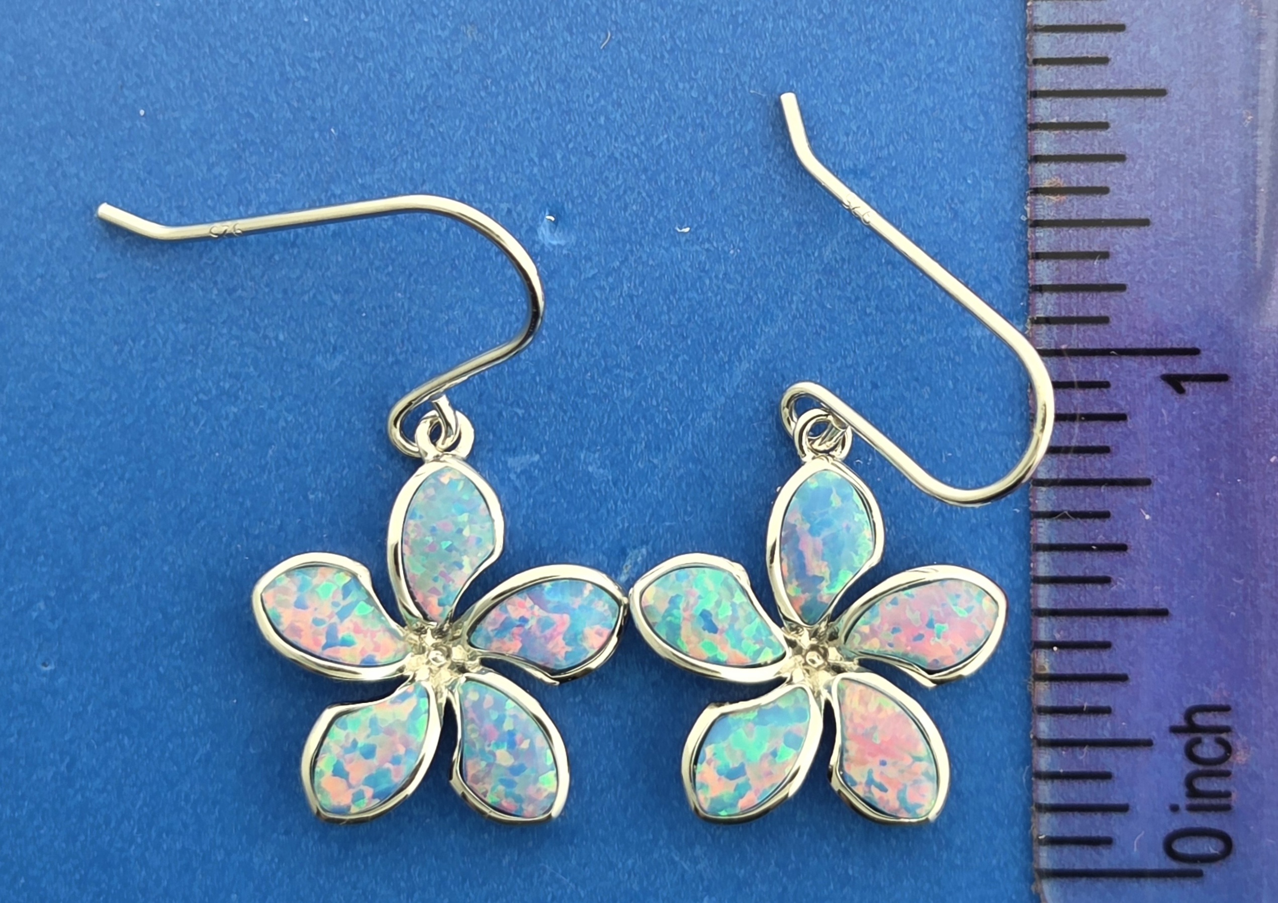 Alamea Plumeria Dangle Earrings, Sterling Silver & Opal 3 Alamea Plumeria Dangle Earrings, Sterling Silver & Opal - Image 3